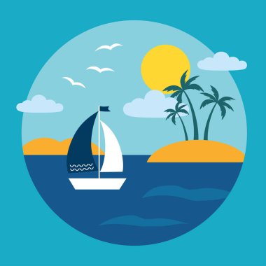 ada illüstrasyon manzara okyanus tropikal