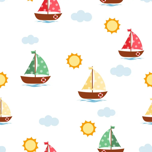 Boat cute seamless pattern — Stock Vector