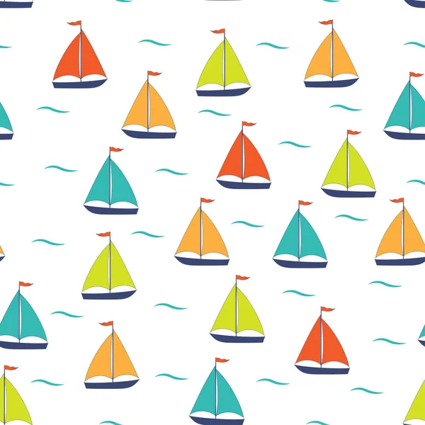 Marinho sem costura padrão desenhos animados barcos —  Vetores de Stock