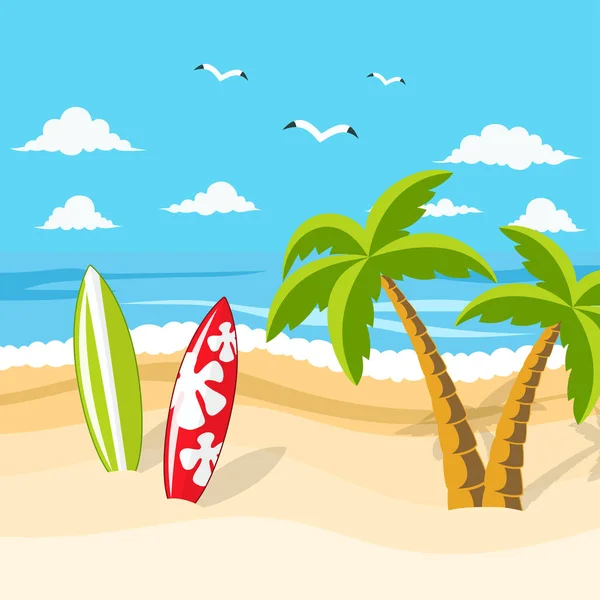 Hermosa tabla de surf de playa tropical — Archivo Imágenes Vectoriales