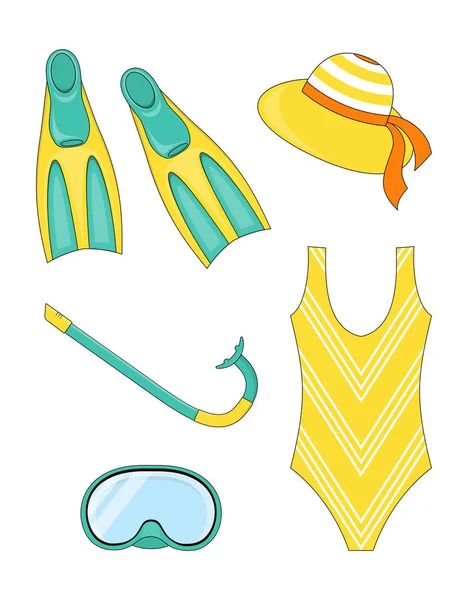 Conjunto de elementos de snorkel — Vector de stock