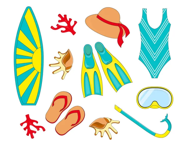 Snorkeling and surfing elements — Stock Vector