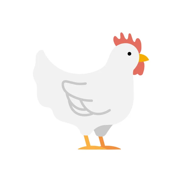 White chicken flat cartoon icon — 스톡 벡터