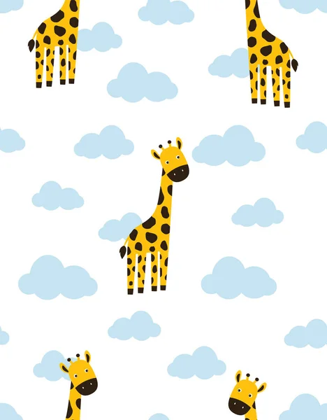 Wzór z kreskówki żyrafa w chmurach — Wektor stockowy