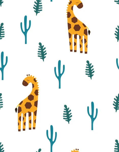 Print mit Giraffe und Kaktus — Stockvektor
