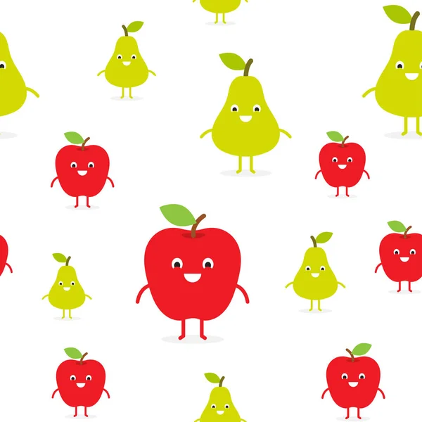 Modèle sans couture avec de drôles de pommes et de poires heureuses — Image vectorielle