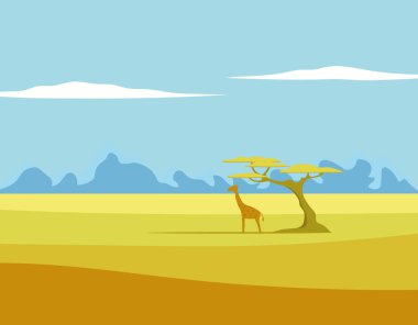afrika vektör manzara zürafa ağacı