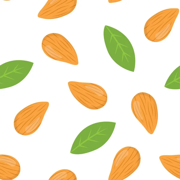 Nueces de almendra, patrón sin costuras. Ilustración vectorial — Vector de stock