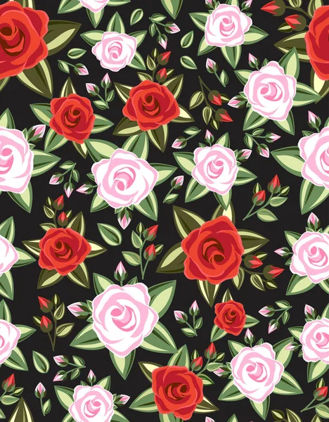 Patrón de rosas florales sin costuras — Archivo Imágenes Vectoriales