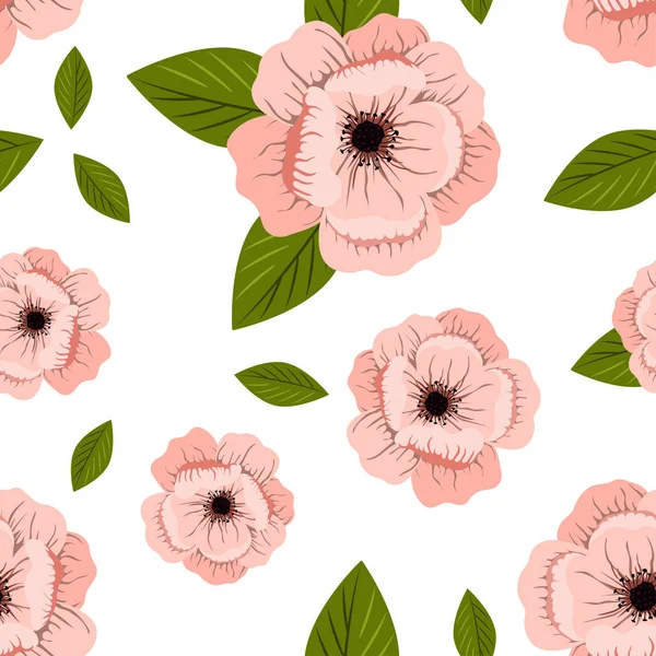 Rosa Blüten Print mit grünen Blättern — Stockvektor