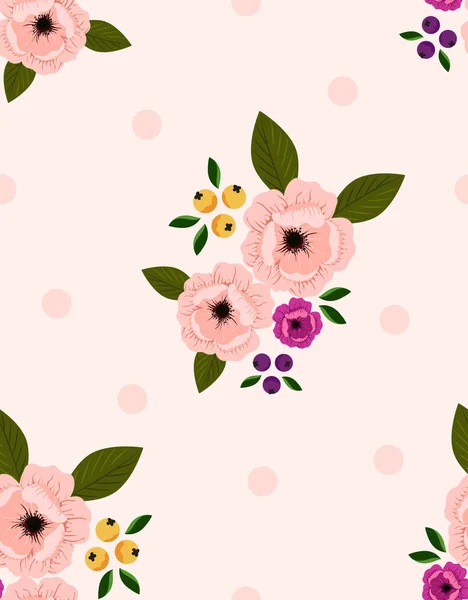 Rosa Blüten Print mit grünen Blättern — Stockvektor