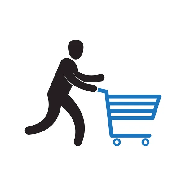 Hombre empujando carrito de compras — Vector de stock