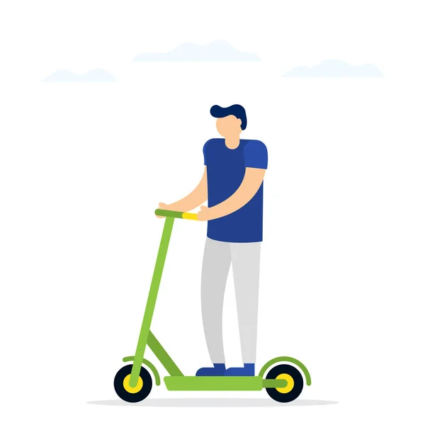 Man riding electric kick scooter over white background — Stock Vector