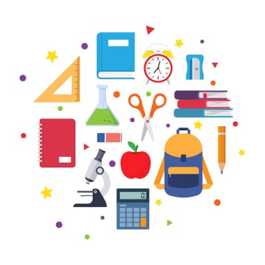 Okul malzemeleri. Okula geri dön. Vektör çizimi