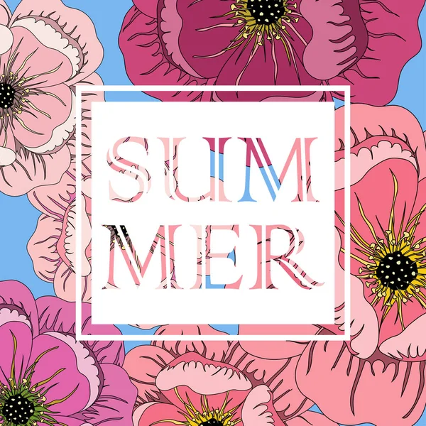 Cadre d'été avec fleurs et slogan — Image vectorielle