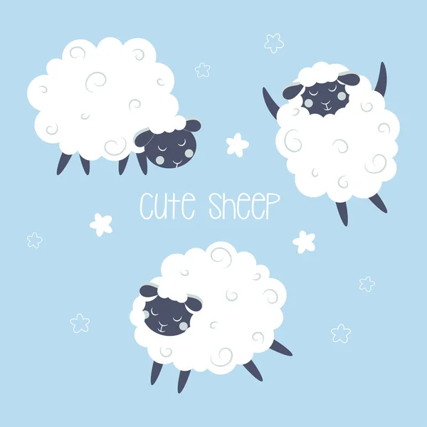 かわいい羊とセット — ストックベクタ