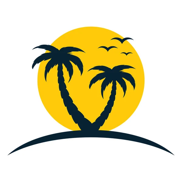 Silhueta de palmeiras na ilha — Vetor de Stock