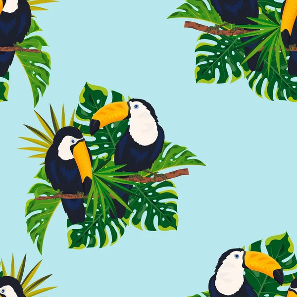 Modello tropicale con uccelli tucano — Vettoriale Stock