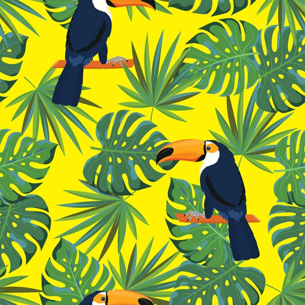 Trama senza cuciture modello tropicale con toucan — Vettoriale Stock