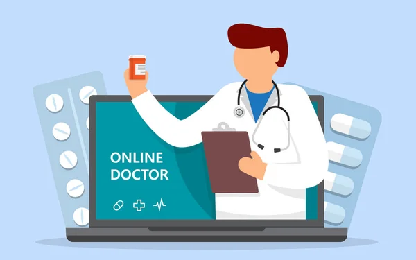 Servicios médicos en línea, consulta médica — Archivo Imágenes Vectoriales