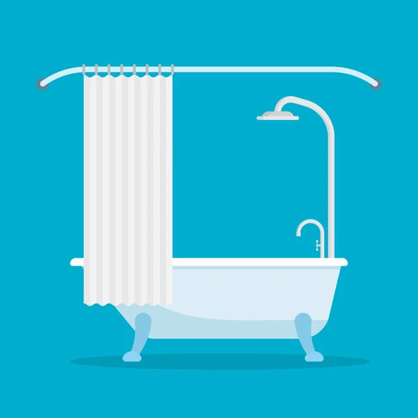 Bañera con ducha aislada sobre fondo azul — Archivo Imágenes Vectoriales
