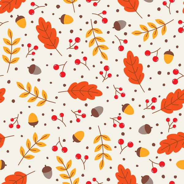 Vzor bezešvé s podzimní listy a žaludy — Stockový vektor