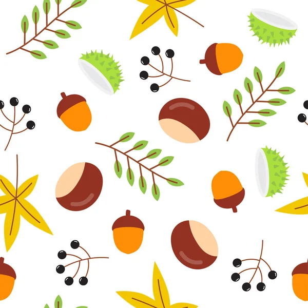 Nahtloses Muster mit Herbstblättern und Eicheln — Stockvektor