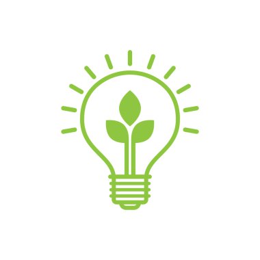 Yeşil yapraklı parlayan elektrik ampulü.