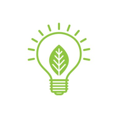 Yeşil yapraklı parlayan elektrik ampulü.