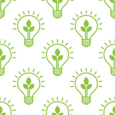 Yeşil yaprakları ile elektrik ampulü ile Dikişsiz desen