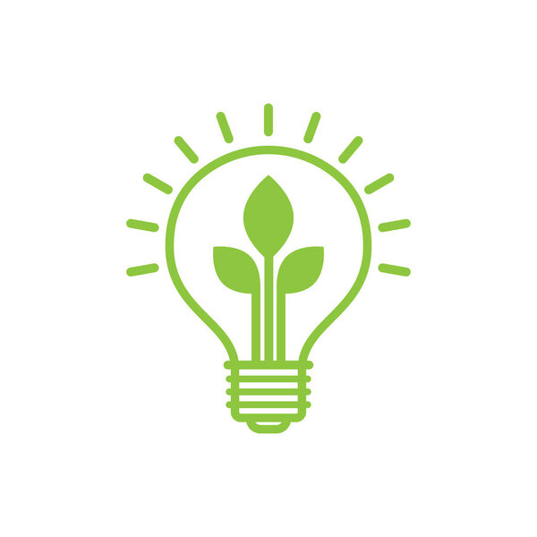 Сияющая электрическая лампочка с зеленым листом
.