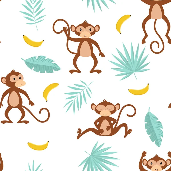 Vzorek s opicí na bílém pozadí — Stockový vektor
