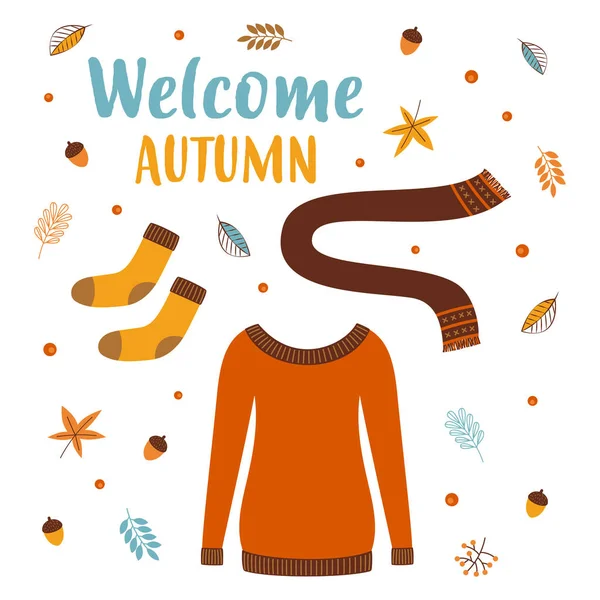Herbst-Grußkarte mit Pullover — Stockvektor