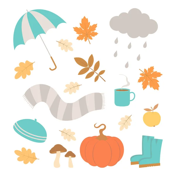 Lindo conjunto con elementos de otoño — Vector de stock