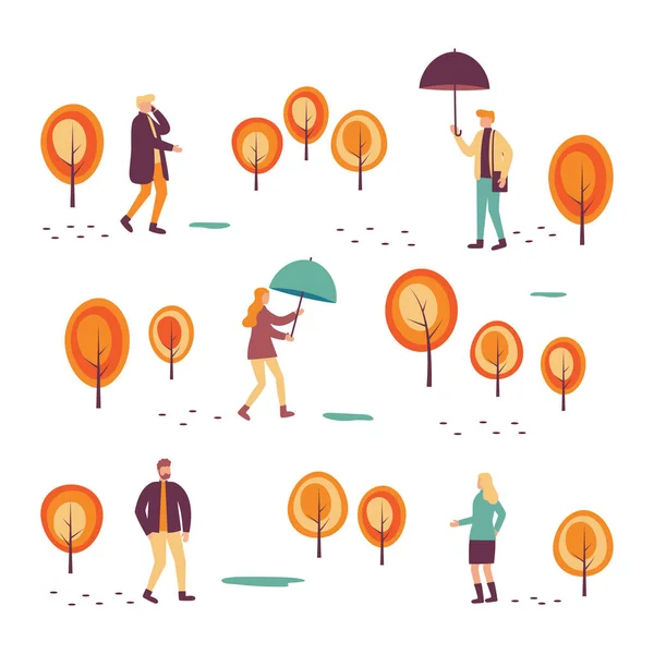 Conjunto de otoño de personas en el parque — Vector de stock