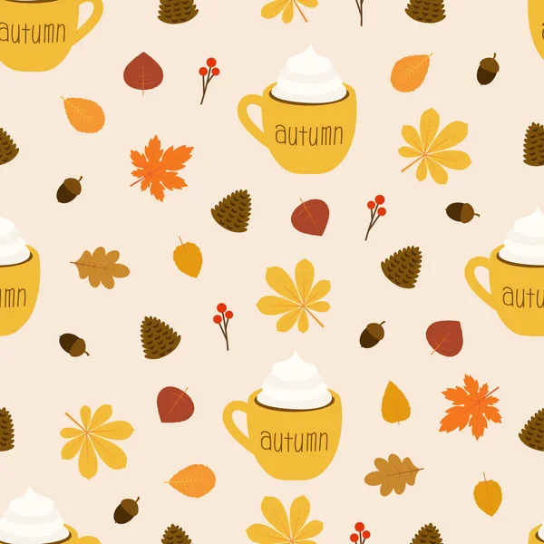 Чашка кофе осенью на фоне листьев — стоковый вектор