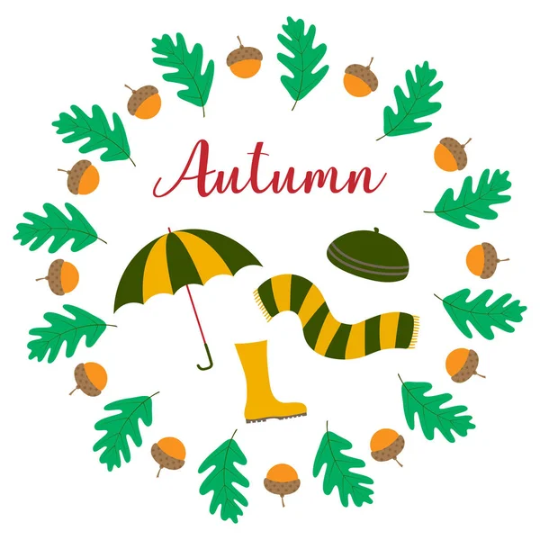 Autumn frame with rubber boots — Stock Vector