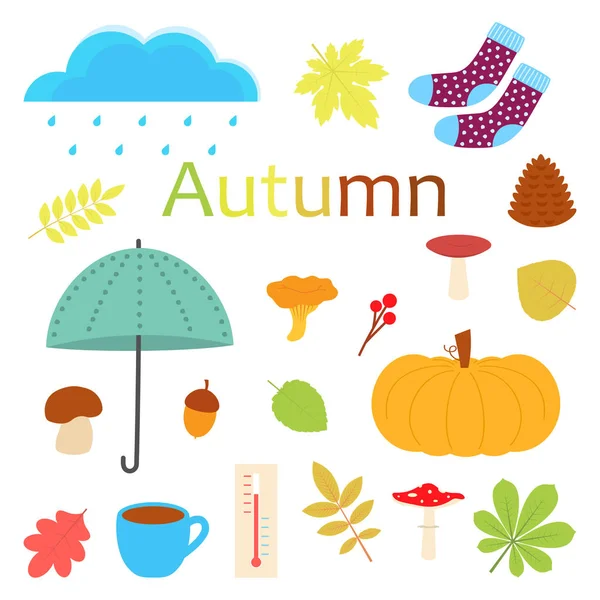 Set of cartoon autumn objects — Stock Vector