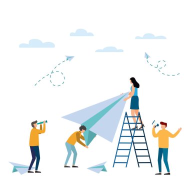 Kağıt başlatma iş adamları yatırımcı yeni başlangıç konsepti ile uçak