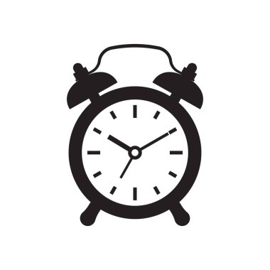 Beyaz arkaplanda siyah alarm simgesi izole edildi. Klasik eski çalar saat. Vektör İllüstrasyonu