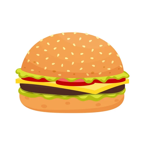 Cheeseburger Mit Fleisch Salat Und Tomaten Cartoon Fast Food Leckerer — Stockvektor