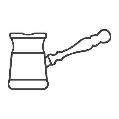 Kahve hindi çizgisi ikonu. Kahve demlemek için Türk bakır tenceresi. Beyaz arkaplanda izole edilmiş vektör illüstrasyonu.