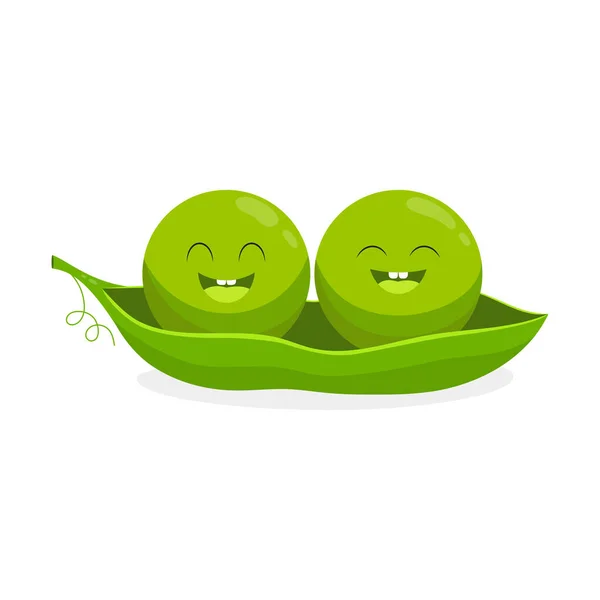 Mignon Petit Dessin Animé Emoji Pois Verts Dans Gousse Isolé — Image vectorielle