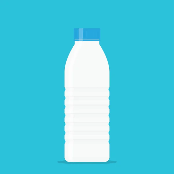 Vit Plast Yoghurt Mjölkflaska Med Ett Blått Lock Isolerad Blå — Stock vektor
