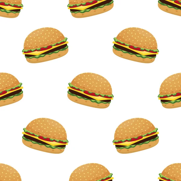 Naadloze Vector Patroon Met Hamburger Witte Achtergrond Vector Illustratie Fast — Stockvector