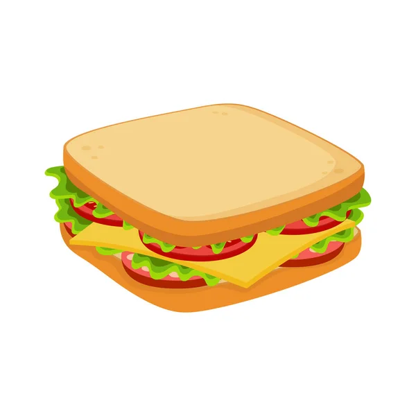 Sandwich Mit Käse Wurst Und Gemüse Isoliert Auf Weißem Hintergrund — Stockvektor