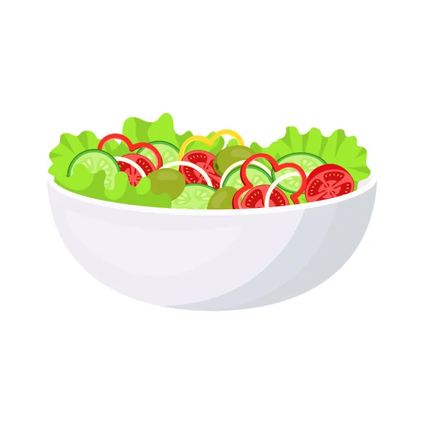 Ensalada Verduras Tazón Aislado Sobre Fondo Blanco Hojas Ensalada Verde — Vector de stock