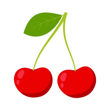 beyaz arkaplanda izole edilmiş taze kırmızı kiraz çifti, herhangi bir tasarım için vektör çizimi