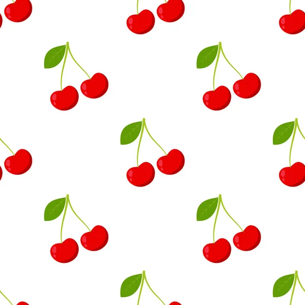 Cherries Seamless Pattern Berries Isolated White Background Vector Illustration — Stock Vector