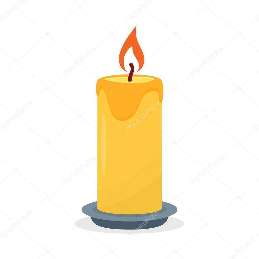 Burning candle, isolated on a white background. Vector illustration